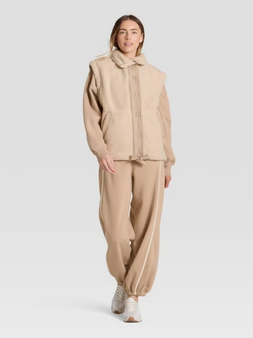 Women's High Pile Vest - JoyLab Tan/Taupe S - Picture 2 of 7